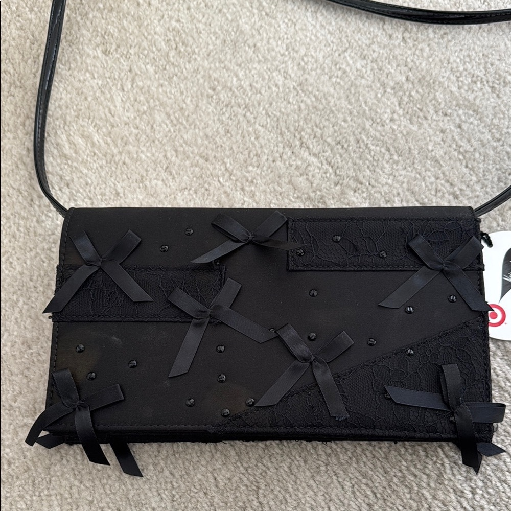 Black Crossbody Bags with Bow Pattern